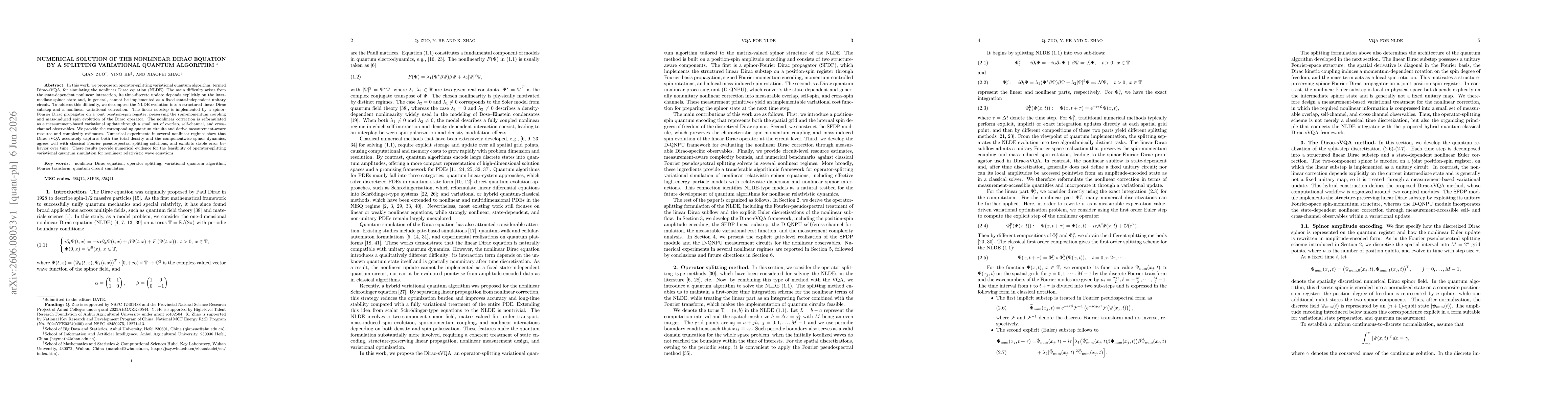 Thumbnail for Numerical solution of the nonlinear Dirac equation by a splitting variational quantum algorithm