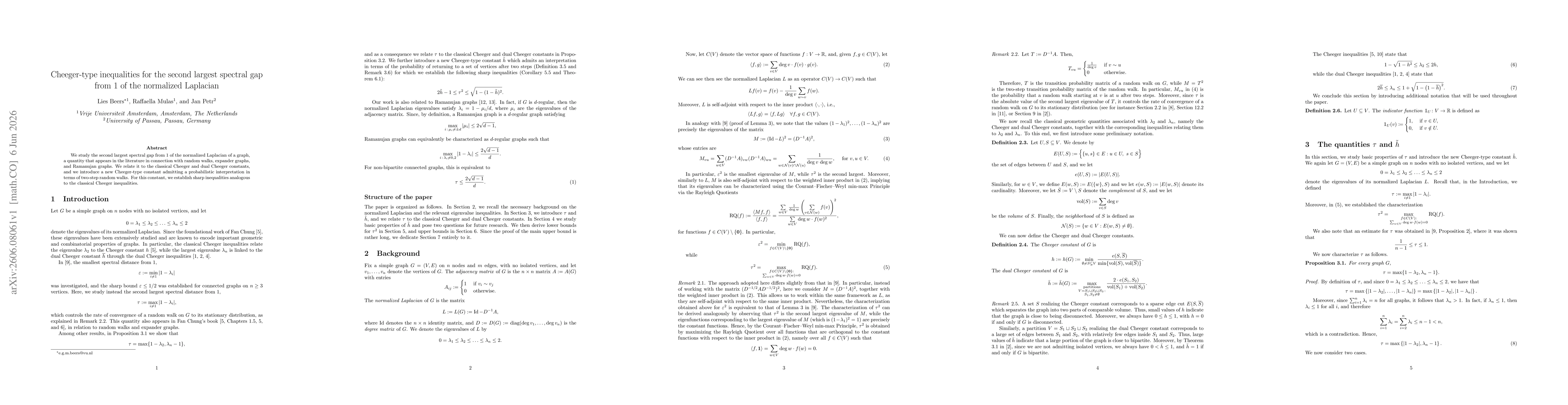 Thumbnail for Cheeger-type inequalities for the second largest spectral gap from $1$ of the normalized Laplacian