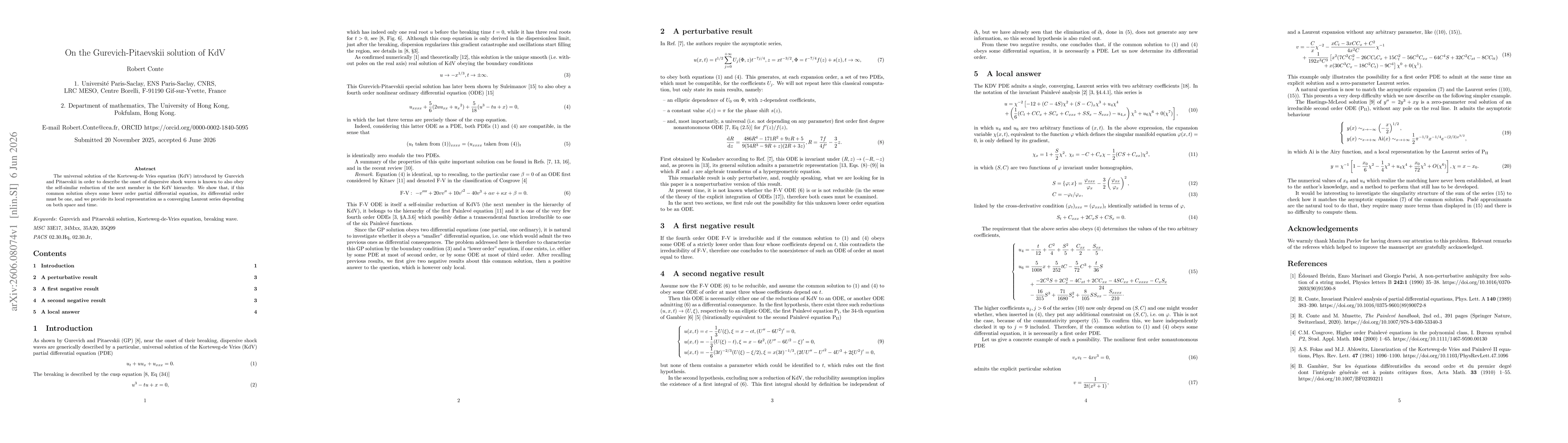 Thumbnail for On the Gurevich-Pitaevskii solution of KdV