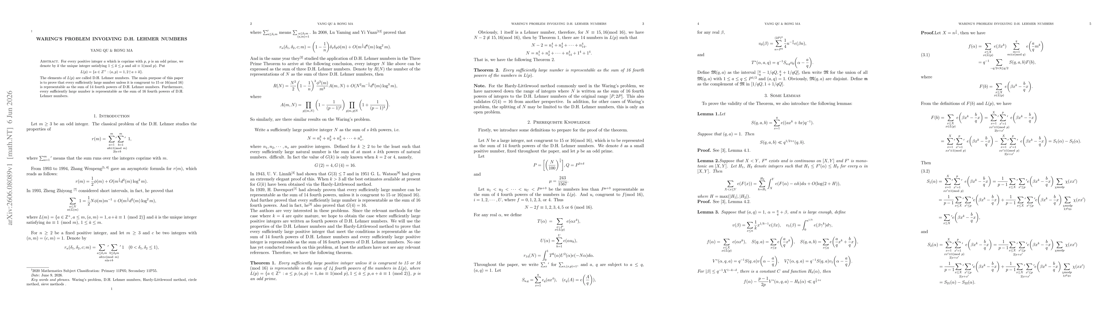 Thumbnail for Waring's problem involving D.H. Lehmer numbers
