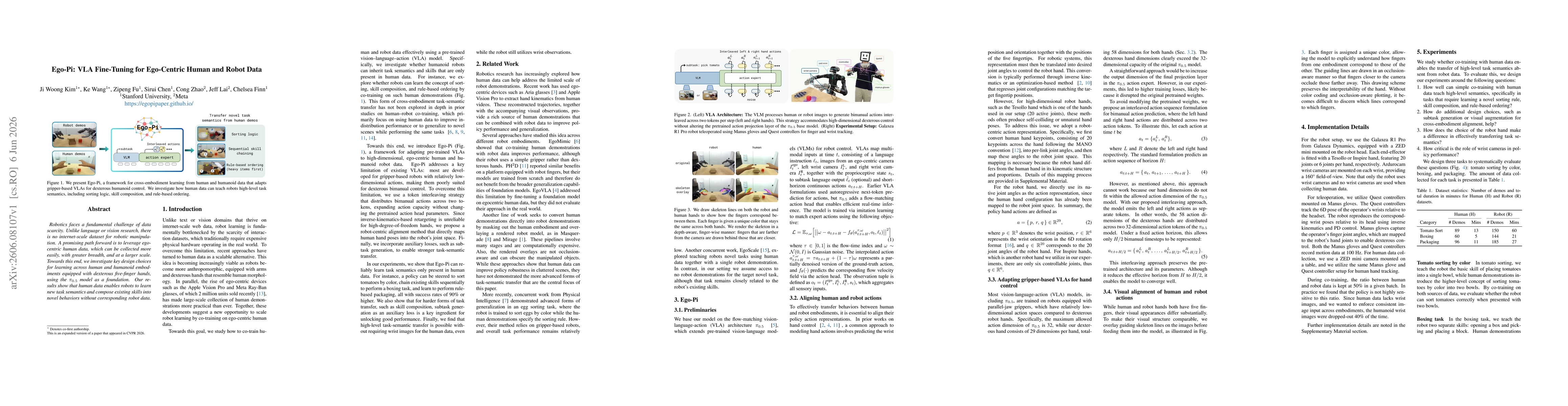 Thumbnail for Ego-Pi: VLA Fine-Tuning for Ego-Centric Human and Robot Data