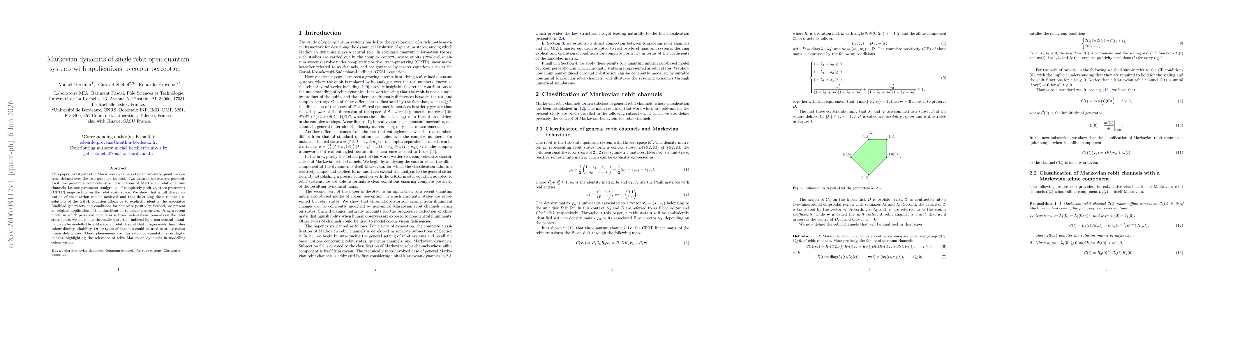 Thumbnail for Markovian dynamics of single-rebit open quantum systems with applications to colour perception
