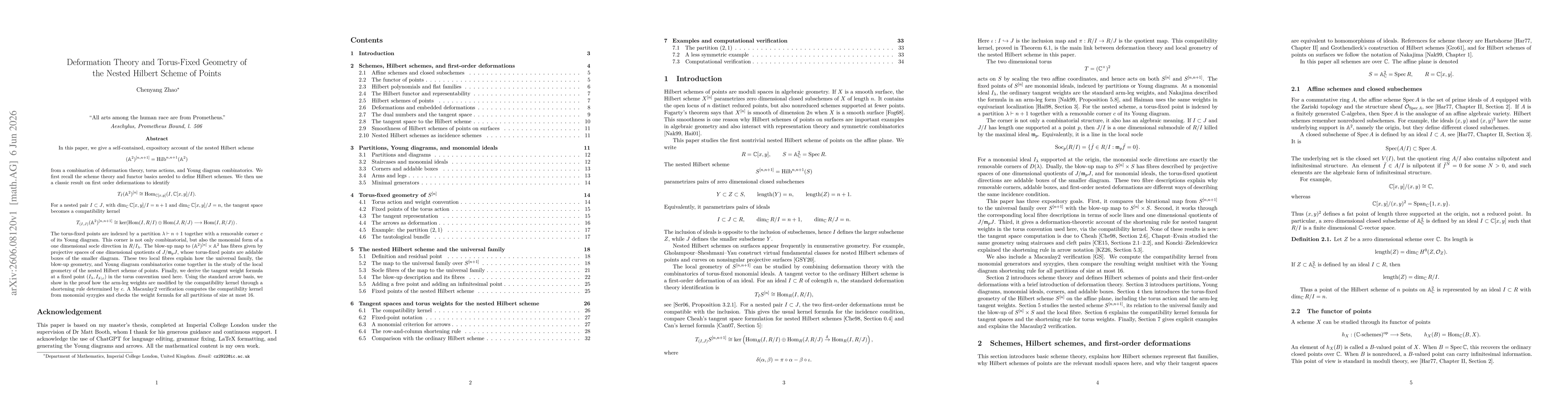Thumbnail for Deformation Theory and Torus-Fixed Geometry of the Nested Hilbert Scheme of Points