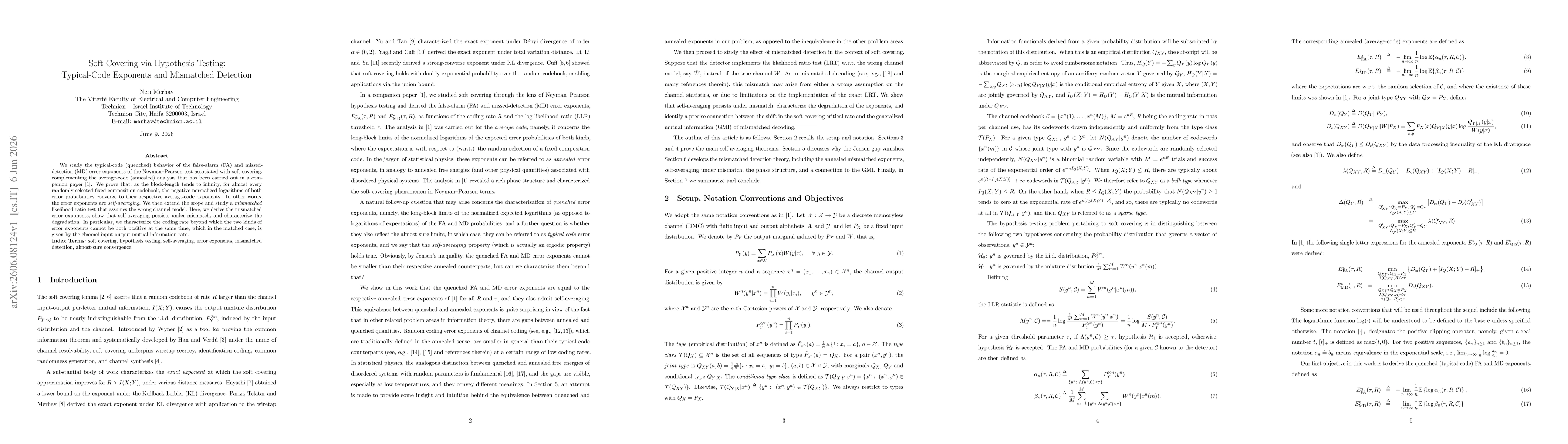 Thumbnail for Soft Covering via Hypothesis Testing: Typical-Code Exponents and Mismatched Detection
