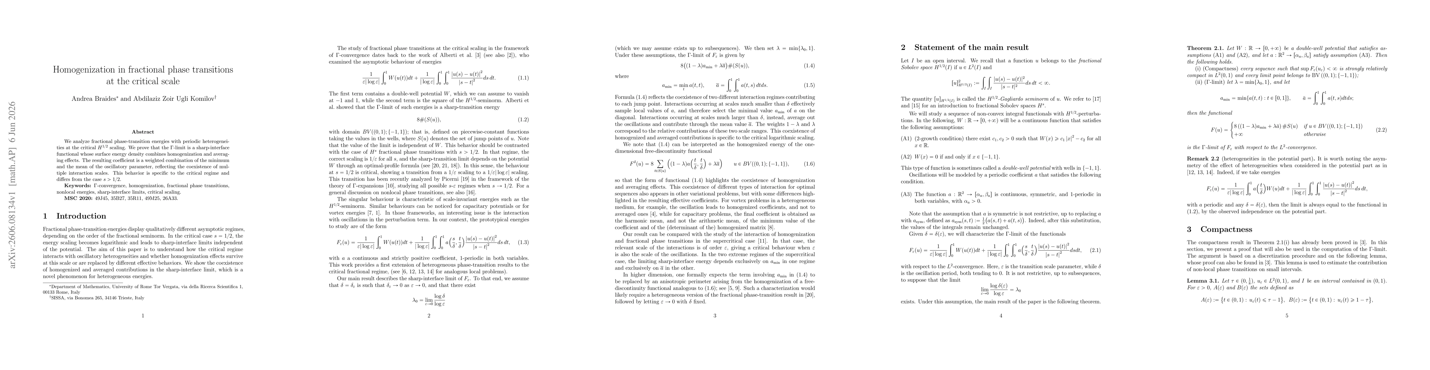 Thumbnail for Homogenization in fractional phase transitions at the critical scale