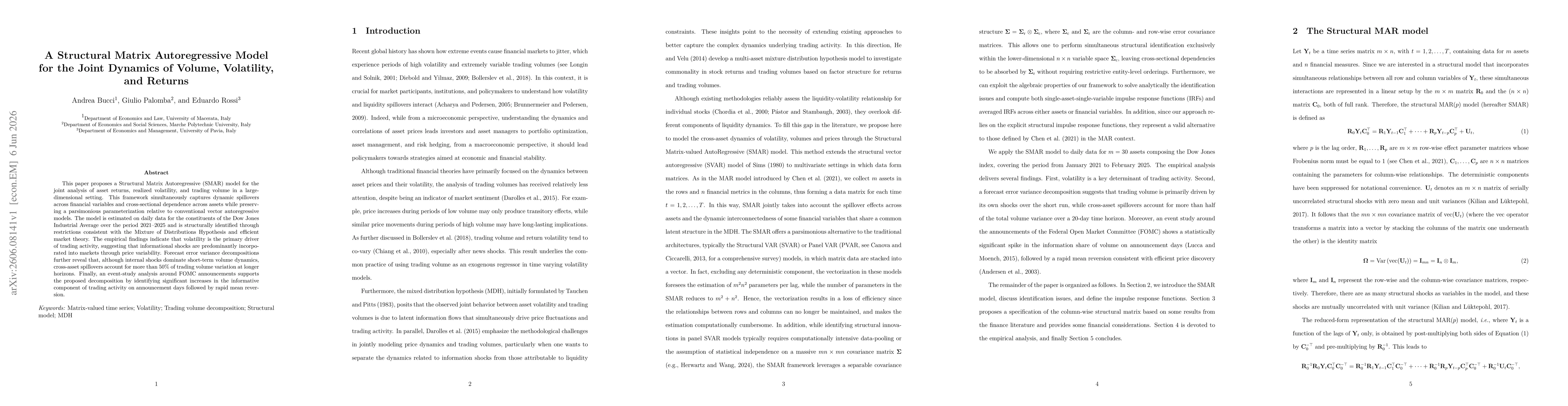 Thumbnail for A Structural Matrix Autoregressive Model for the Joint Dynamics of Volume, Volatility, and Returns