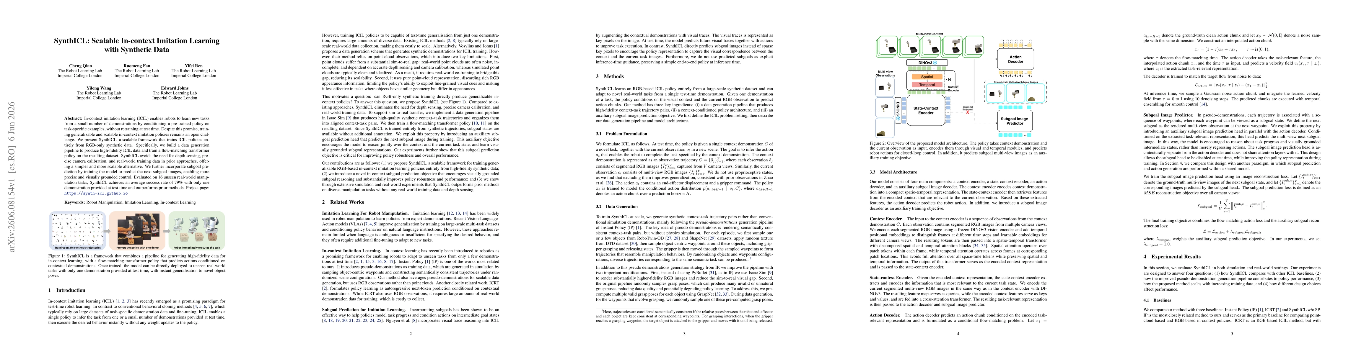 Thumbnail for SynthICL: Scalable In-context Imitation Learning with Synthetic Data