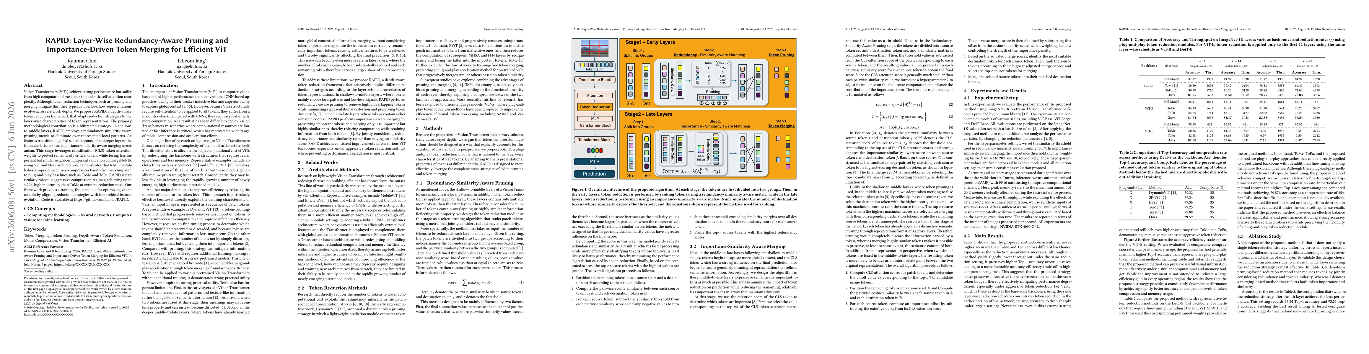 Thumbnail for RAPID: Layer-Wise Redundancy-Aware Pruning and Importance-Driven Token Merging for Efficient ViT