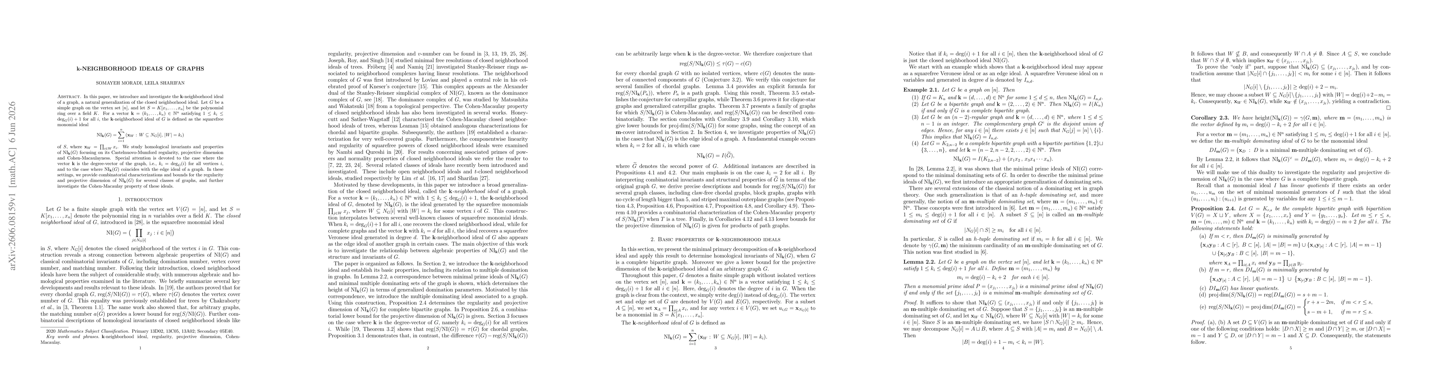 Thumbnail for $\textbf{k}$-neighborhood ideals of graphs