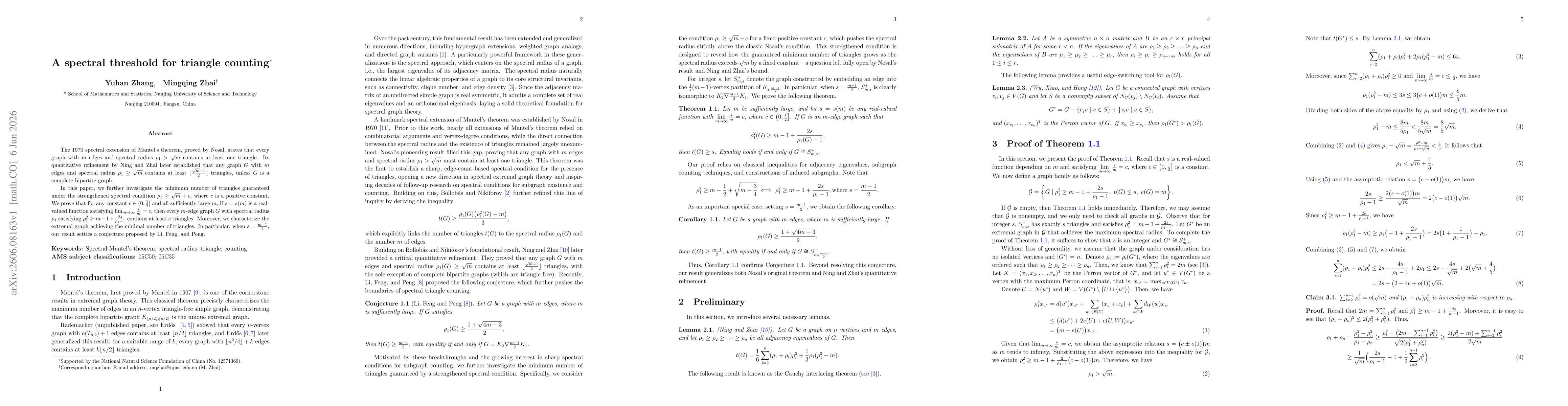 Thumbnail for A spectral threshold for triangle counting