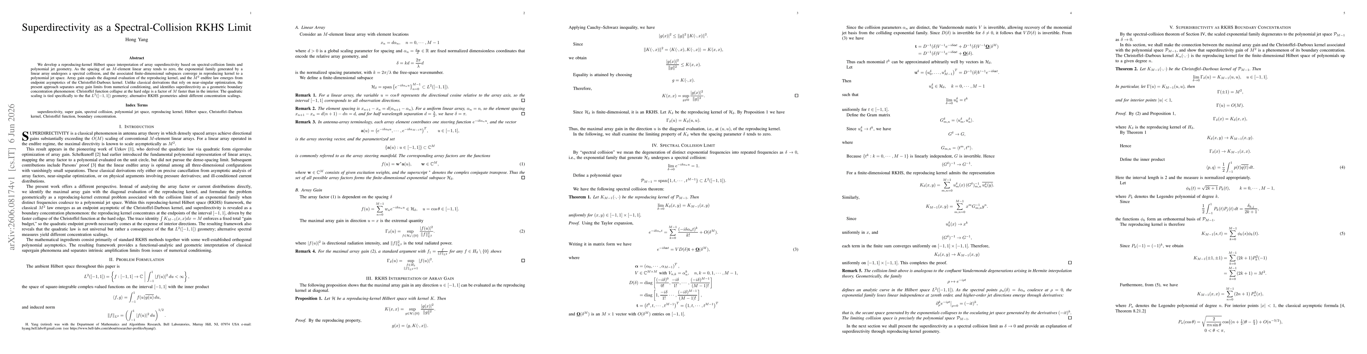 Thumbnail for Superdirectivity as a Spectral-Collision RKHS Limit