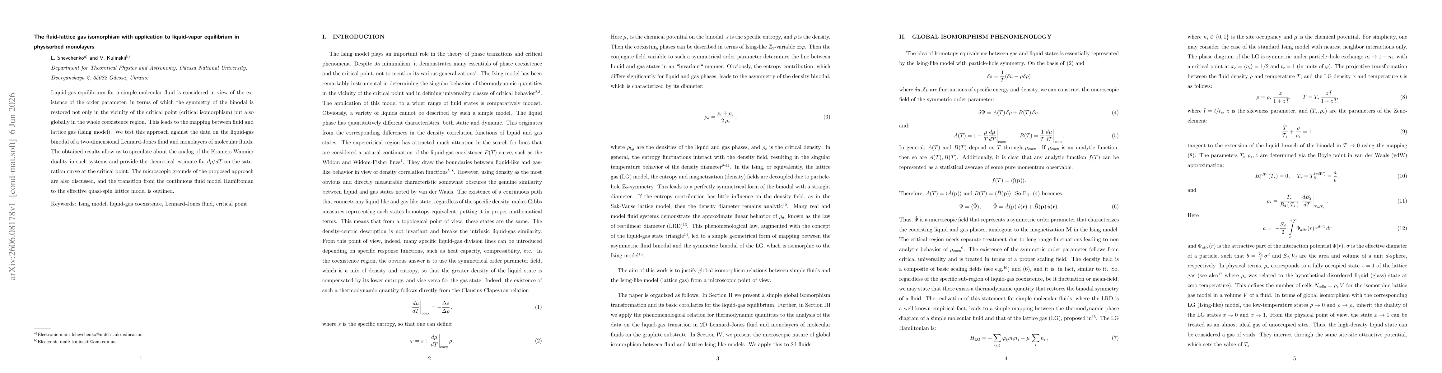 Thumbnail for The fluid-lattice gas isomorphism with application to liquid-vapor equilibrium in physisorbed monolayers