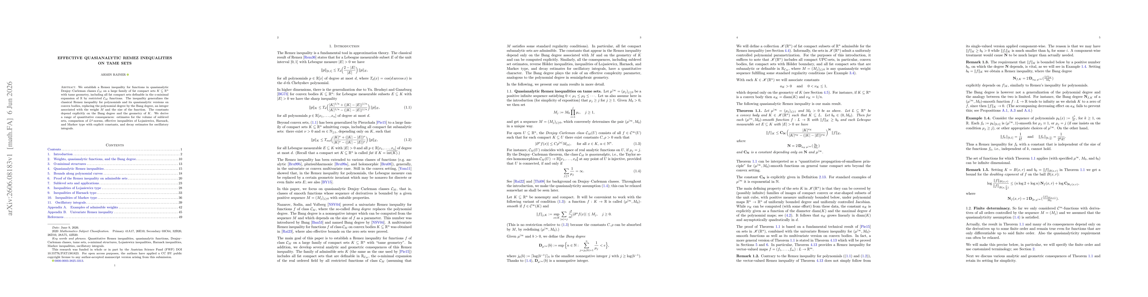 Thumbnail for Effective quasianalytic Remez inequalities on tame sets
