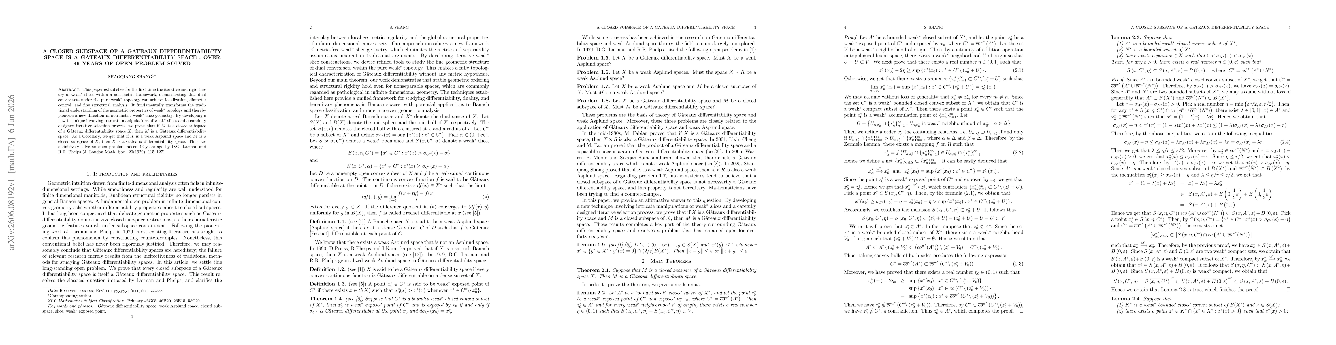 Thumbnail for A Closed subspace of a Gateaux differentiability space is a Gateaux differentiability space : over 46 years of open problem solved