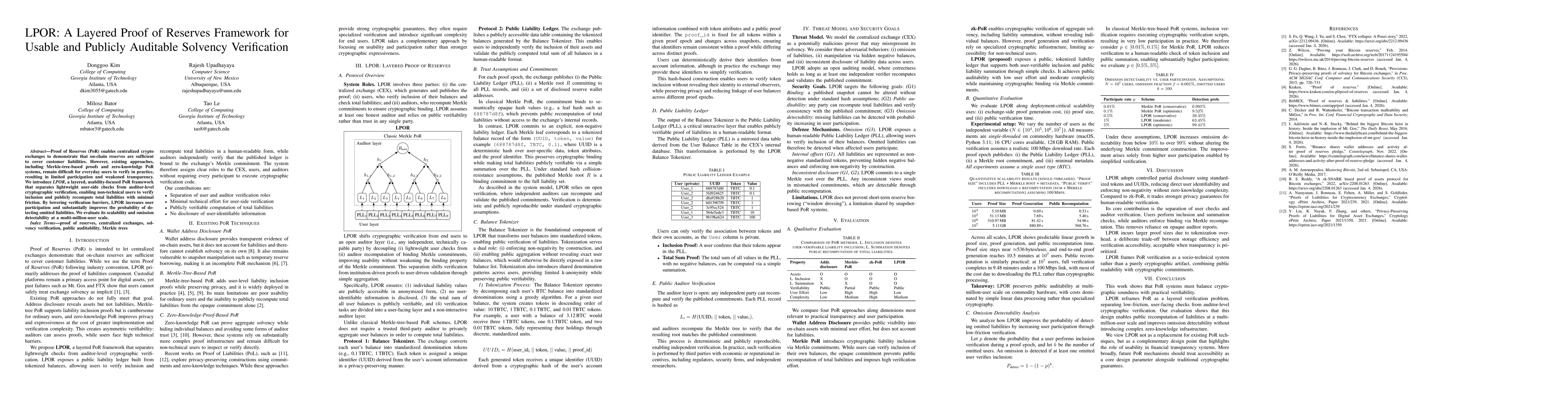 Thumbnail for LPOR: A Layered Proof of Reserves Framework for Usable and Publicly Auditable Solvency Verification