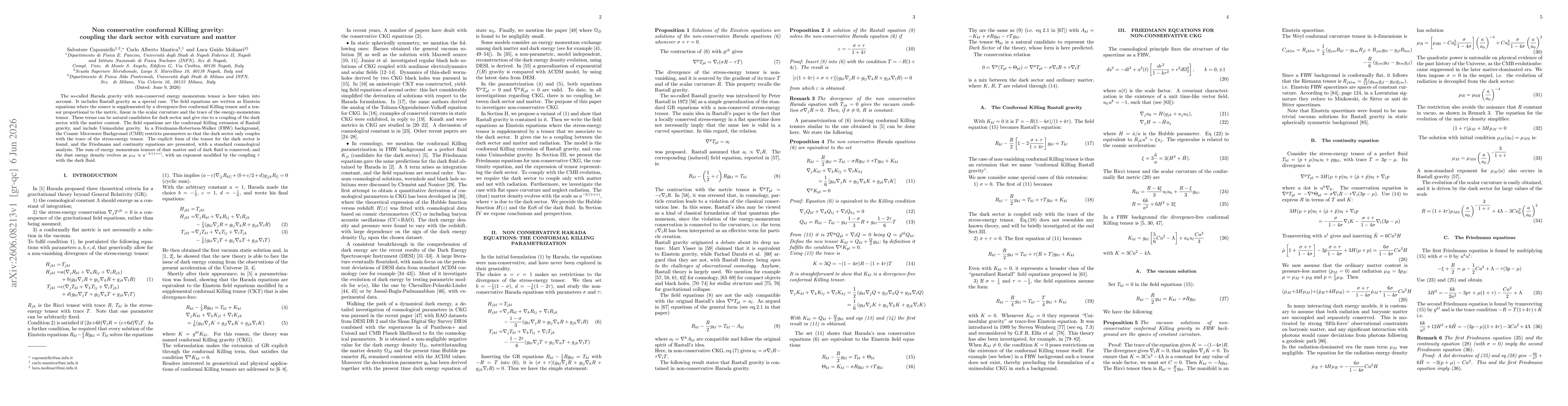 Thumbnail for Non conservative conformal Killing gravity: coupling the dark sector with curvature and matter