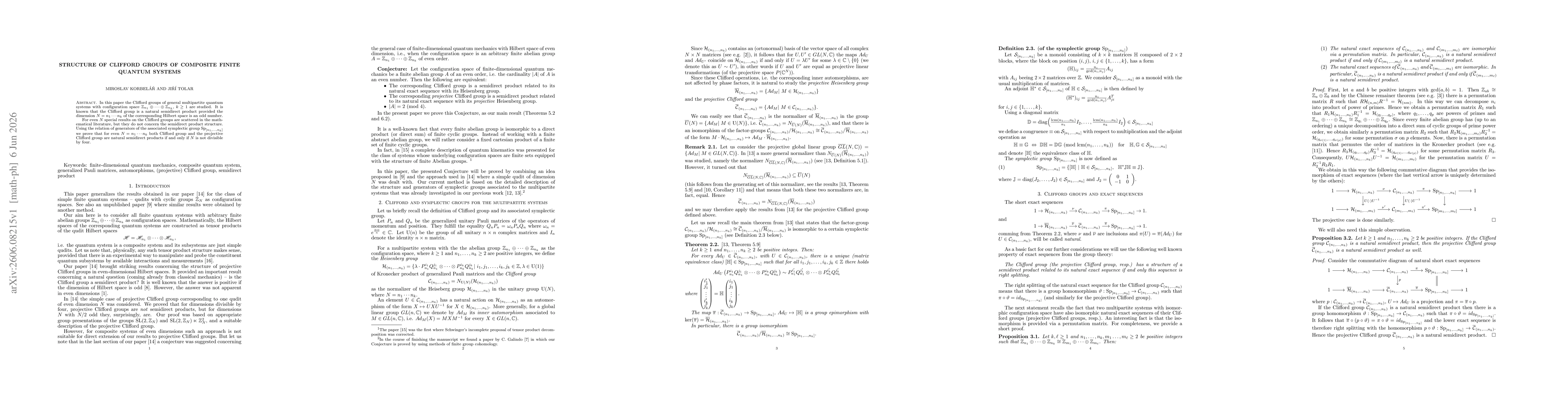 Thumbnail for Structure of Clifford groups of composite finite quantum systems