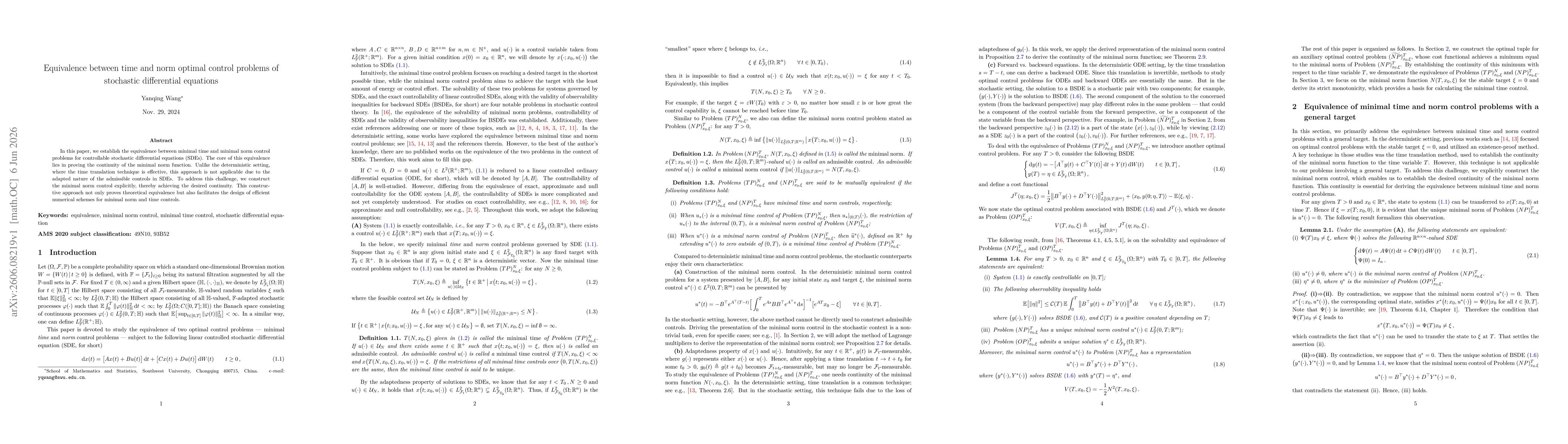 Thumbnail for Equivalence between time and norm optimal control problems of stochastic differential equations