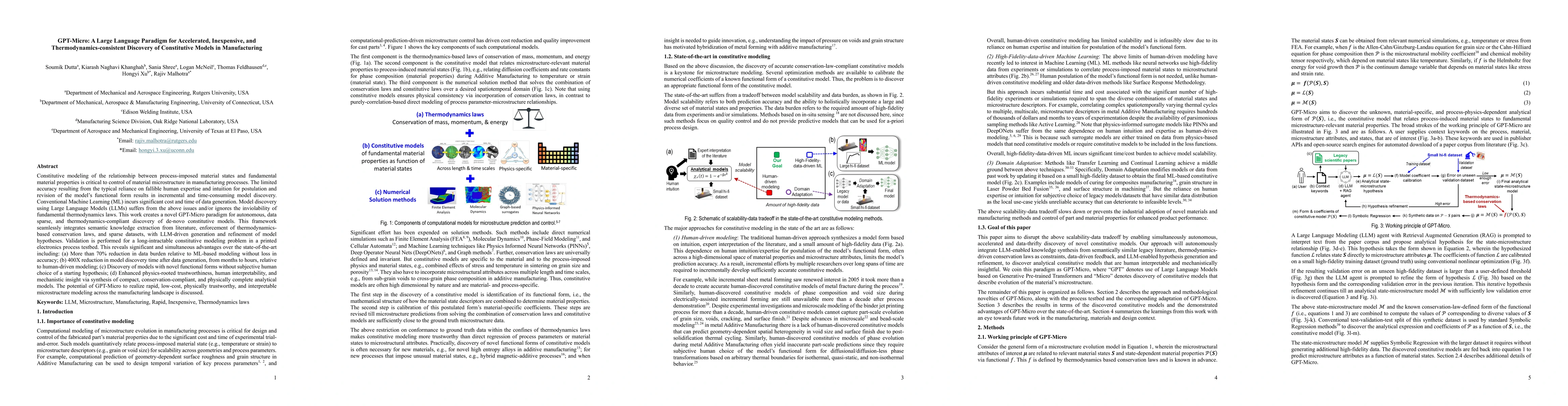 Thumbnail for GPT-Micro: A large language paradigm for accelerated, inexpensive, and thermodynamics-consistent discovery of constitutive models in manufacturing