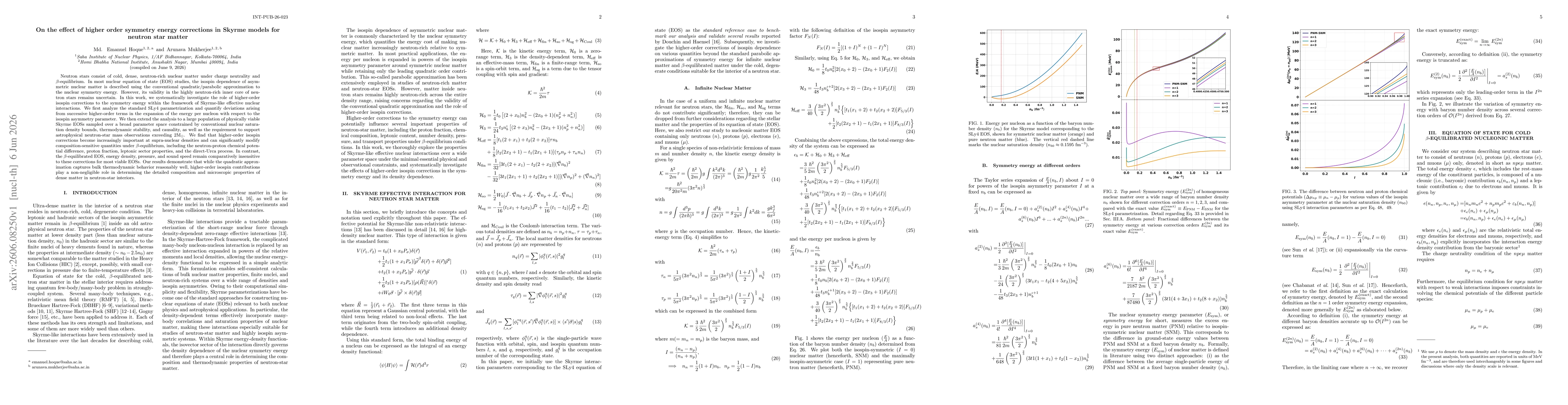 Thumbnail for On the effect of higher order symmetry energy corrections in Skyrme models for neutron star matter