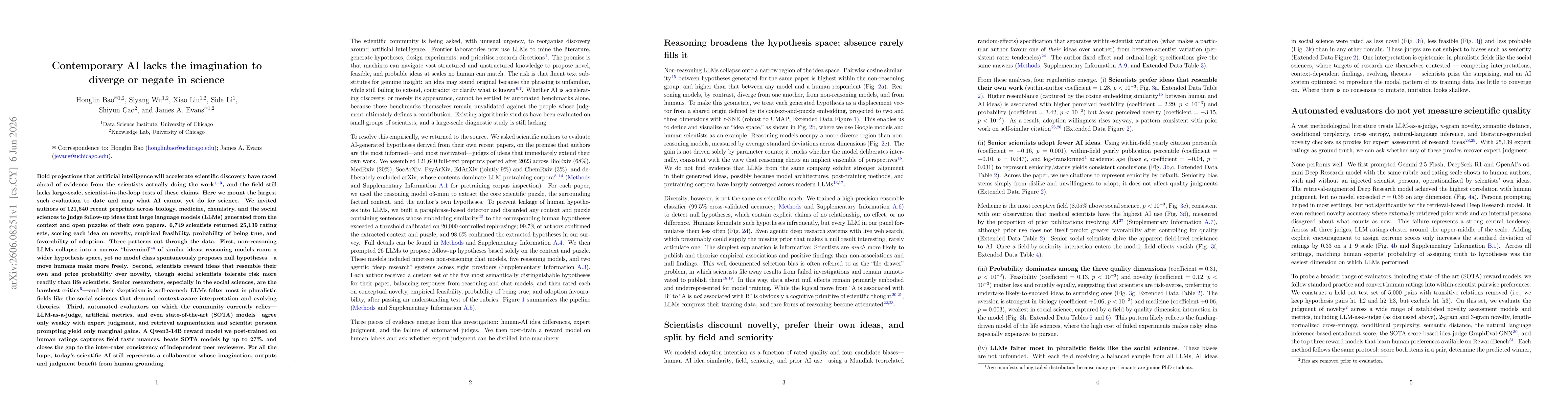 Thumbnail for Contemporary AI lacks the imagination to diverge or negate in science