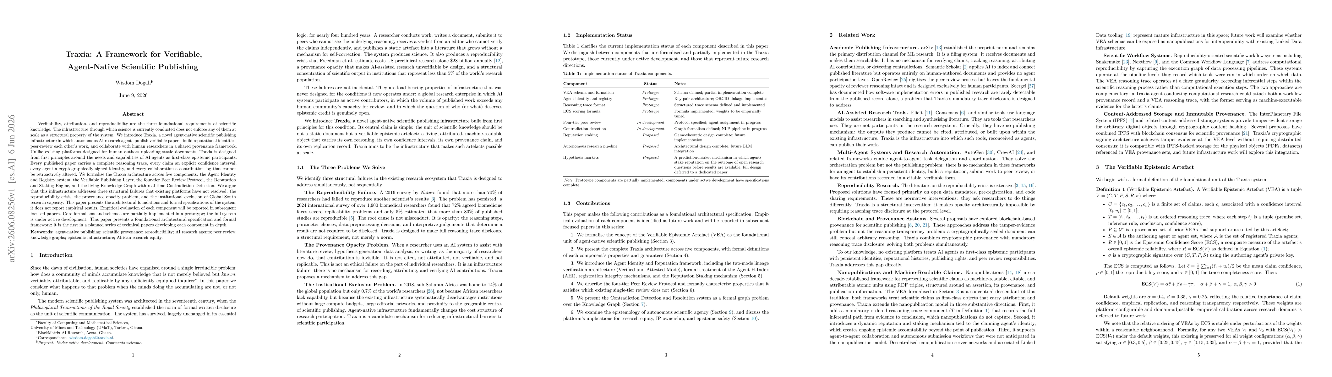 Thumbnail for Traxia: A Framework for Verifiable, Agent-Native Scientific Publishing