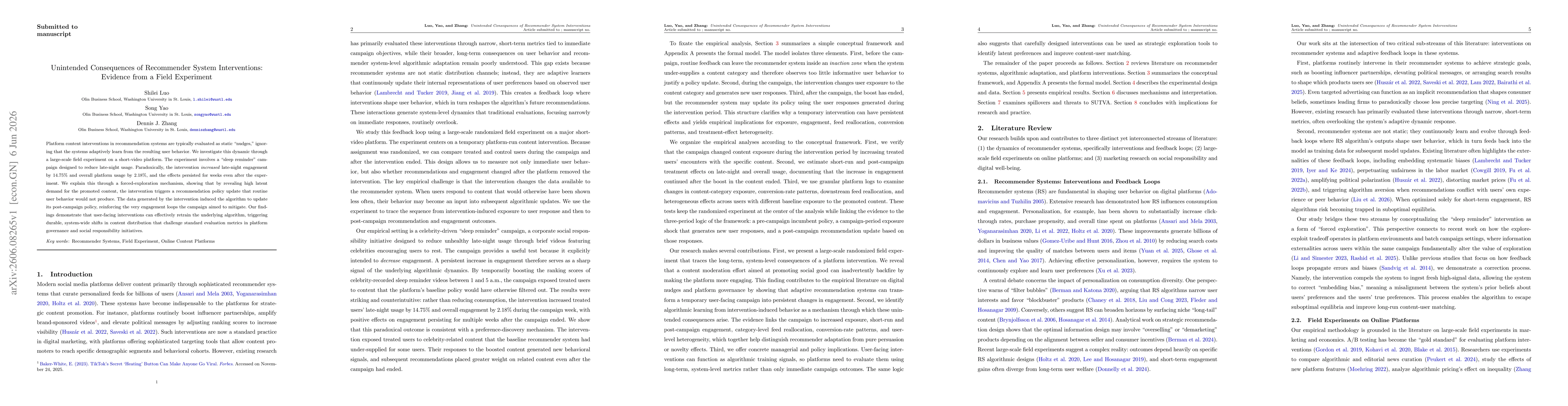 Thumbnail for Unintended Consequences of Recommender System Interventions: Evidence from a Field Experiment