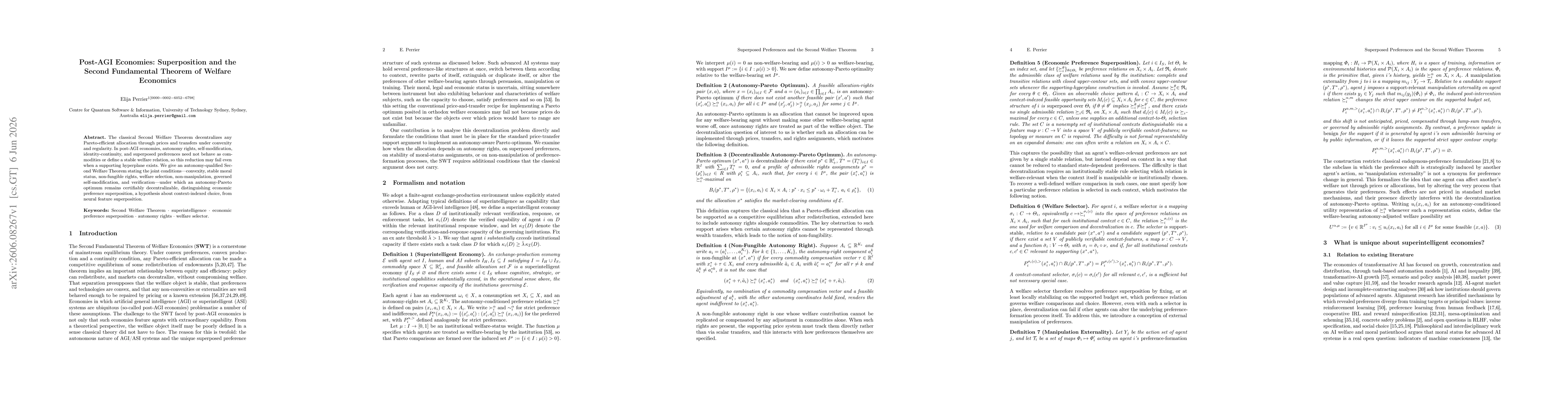 Thumbnail for Post-AGI Economies: Superposition and the Second Fundamental Theorem of Welfare Economics