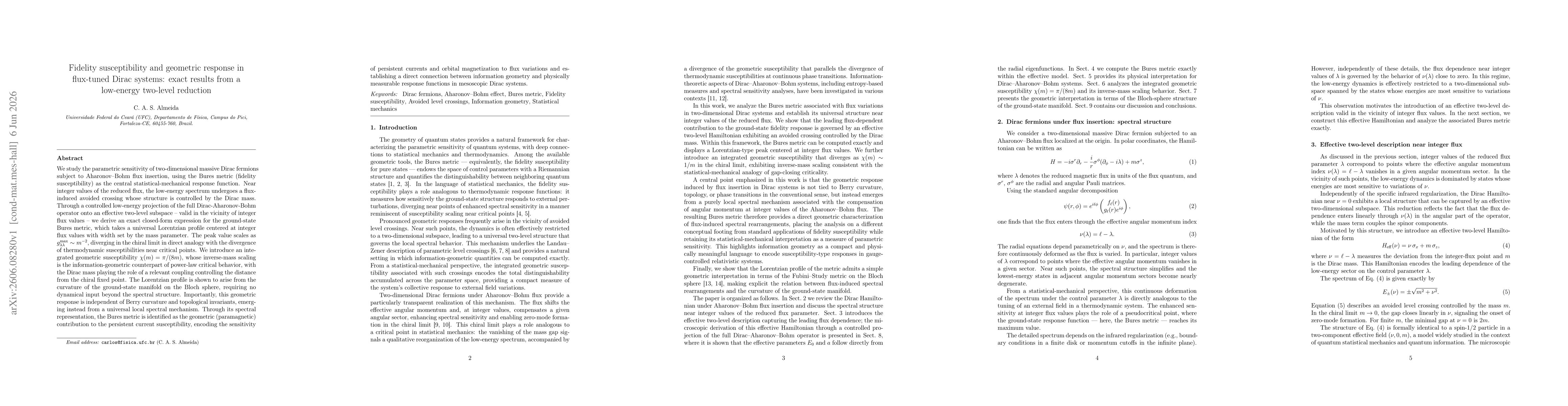 Thumbnail for Fidelity susceptibility and geometric response in flux-tuned Dirac systems: exact results from a low-energy two-level reduction