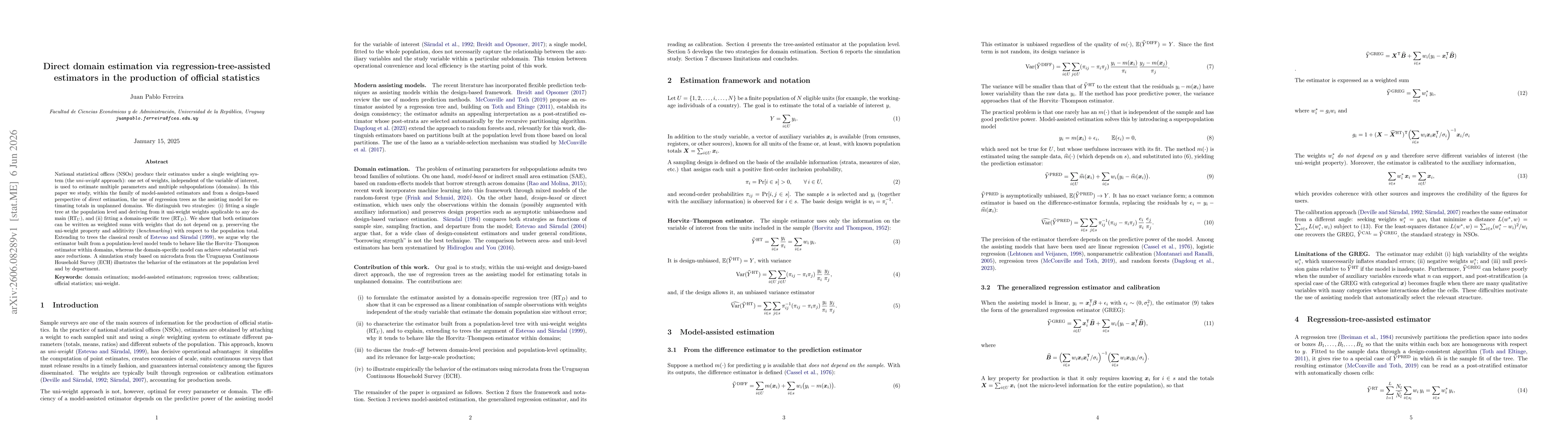Thumbnail for Direct domain estimation via regression-tree-assisted estimators in the production of official statistics