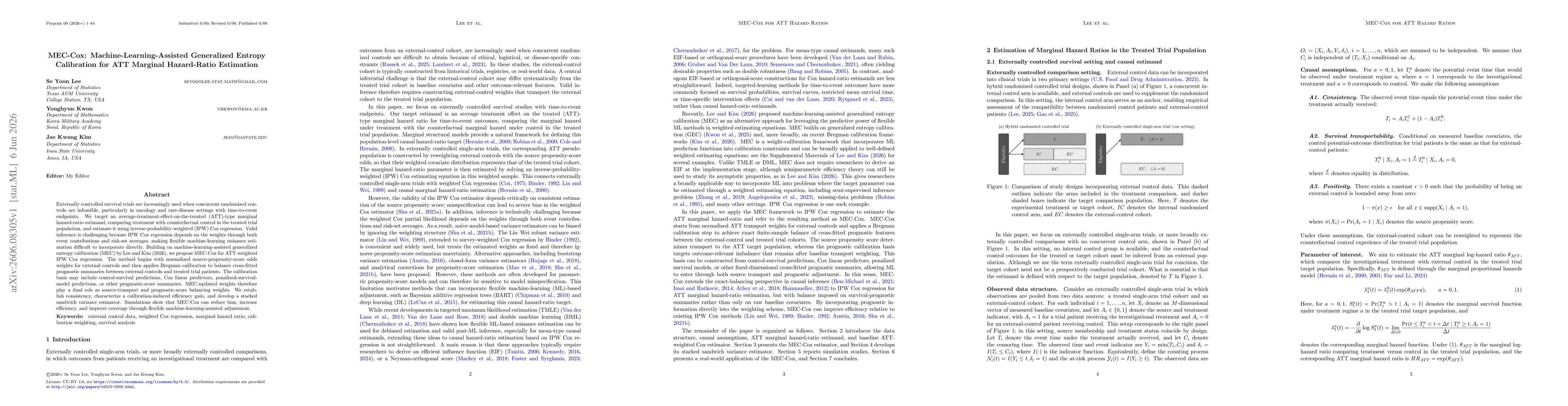 Thumbnail for MEC-Cox: Machine-Learning-Assisted Generalized Entropy Calibration for ATT Marginal Hazard-Ratio Estimation