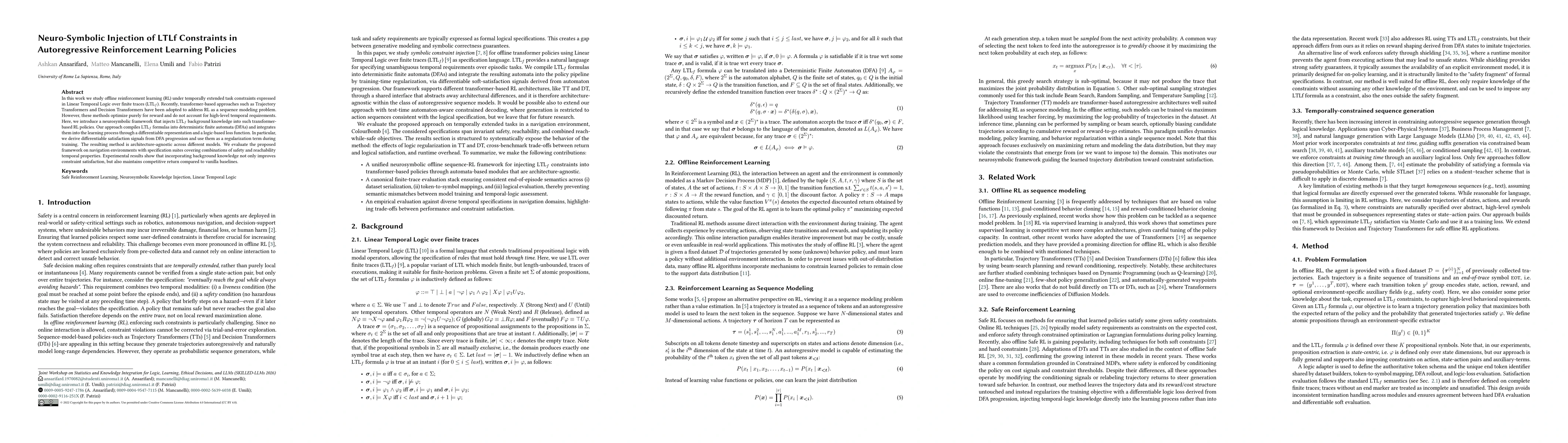 Thumbnail for Neuro-Symbolic Injection of LTLf Constraints in Autoregressive Reinforcement Learning Policies
