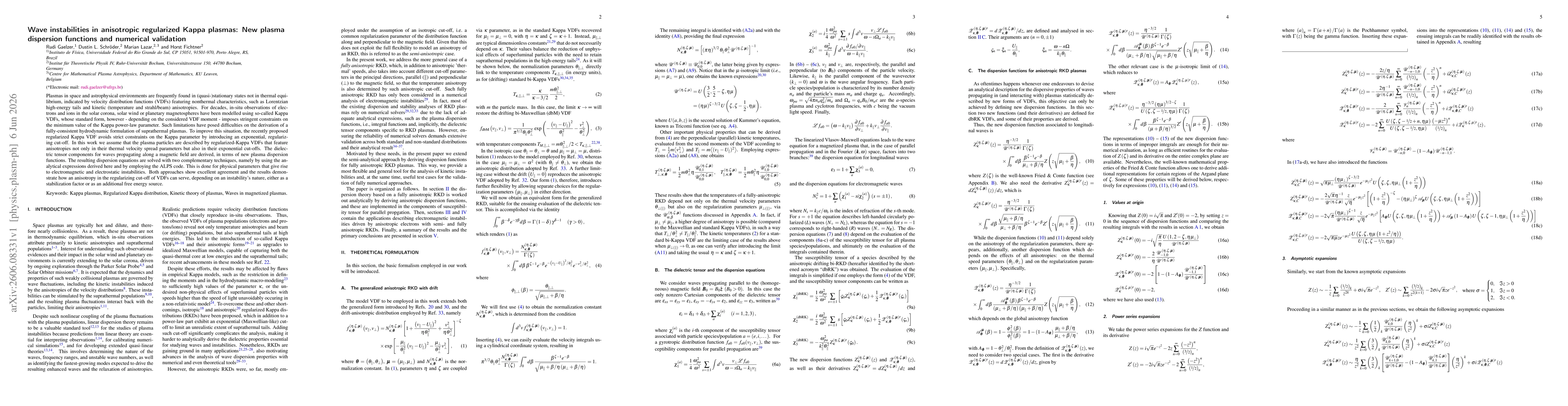 Thumbnail for Wave instabilities in anisotropic regularized Kappa plasmas: New plasma dispersion functions and numerical validation