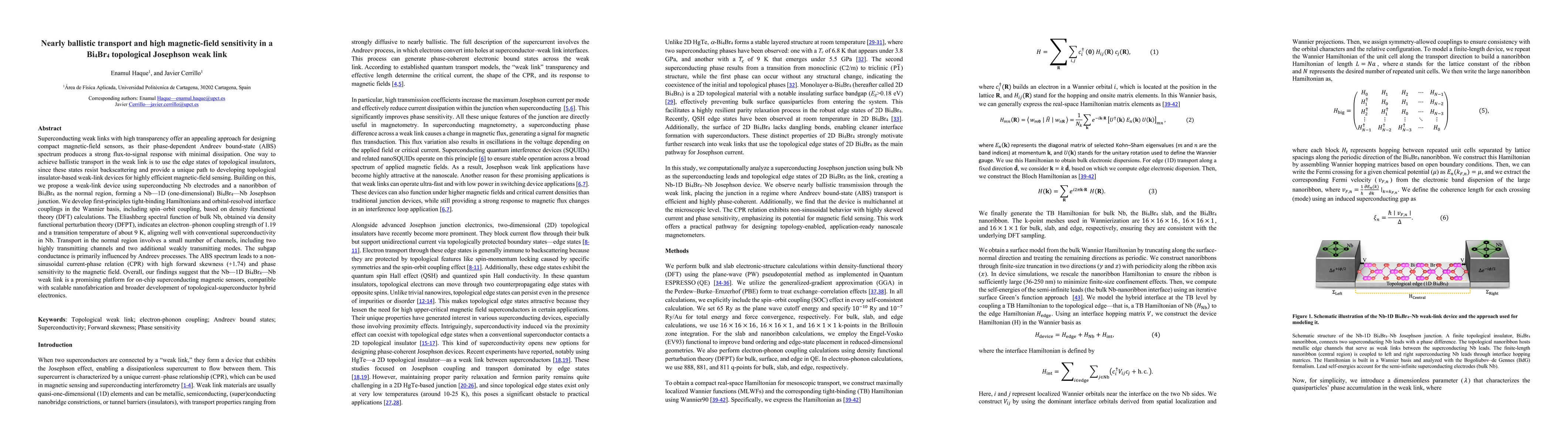 Thumbnail for Nearly ballistic transport and high magnetic-field sensitivity in a $\text{Bi}_4\text{Br}_4$ topological Josephson weak link