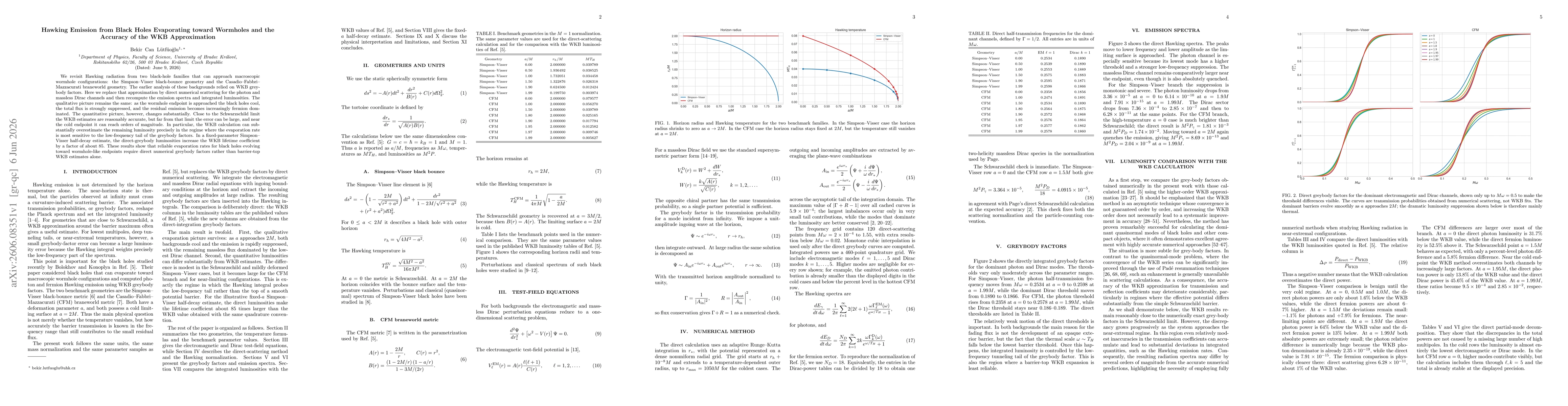 Thumbnail for Hawking Emission from Black Holes Evaporating toward Wormholes and the Accuracy of the WKB Approximation