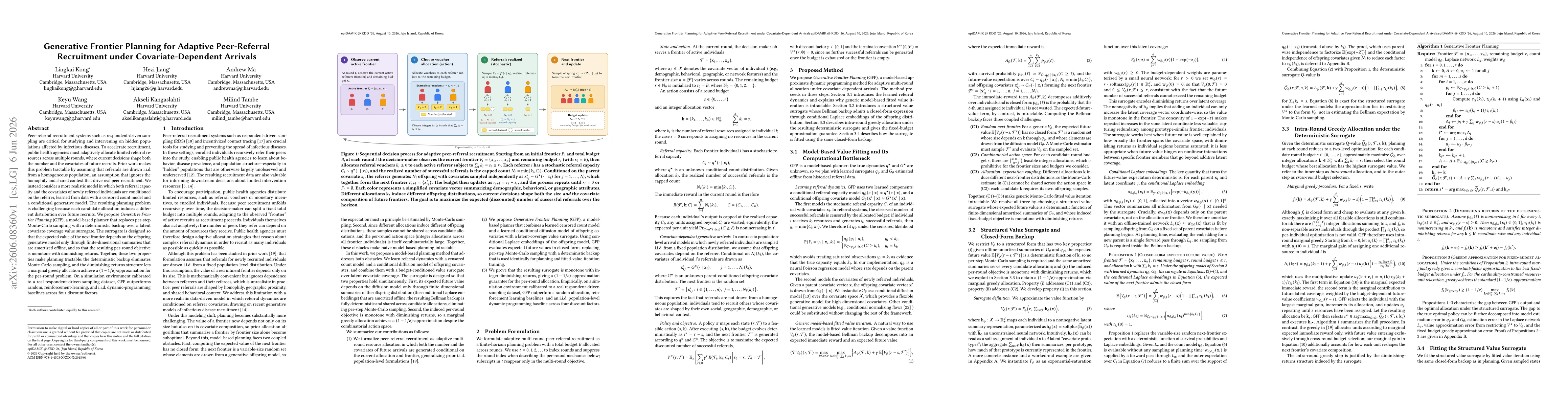Thumbnail for Generative Frontier Planning for Adaptive Peer-Referral Recruitment under Covariate-Dependent Arrivals