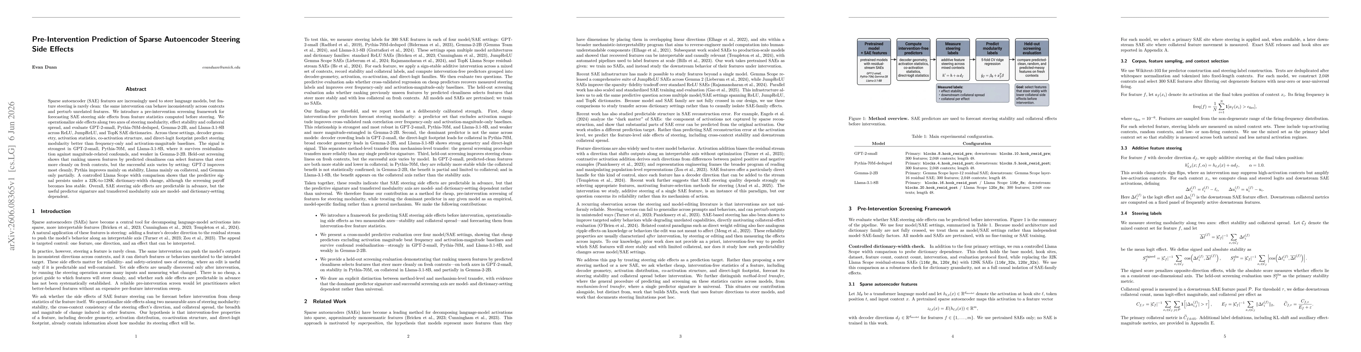 Thumbnail for Pre-Intervention Prediction of Sparse Autoencoder Steering Side Effects