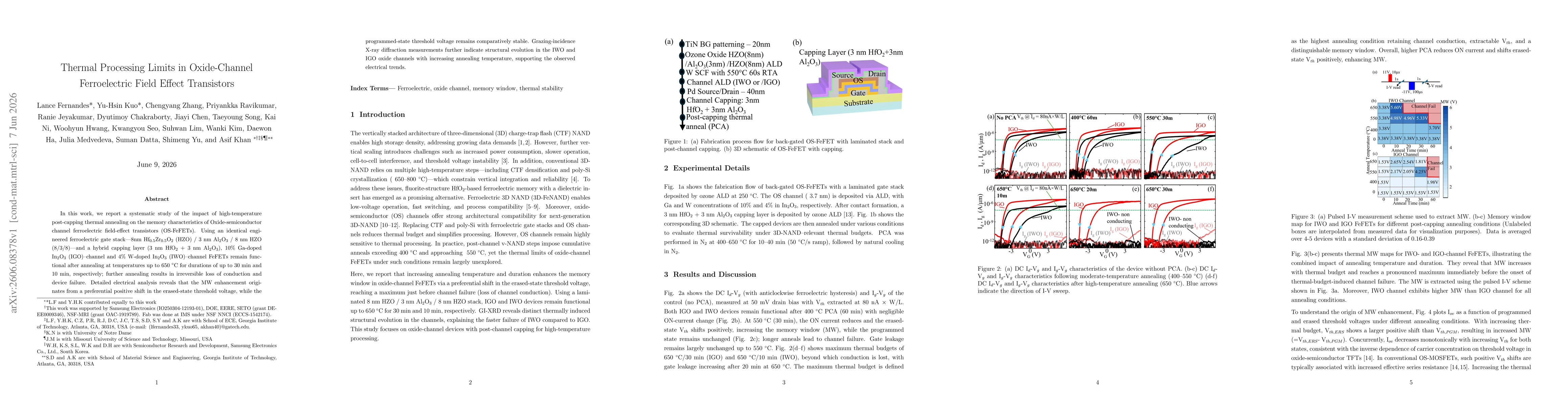 Thumbnail for Thermal Processing Limits in Oxide-Channel Ferroelectric Field Effect Transistors