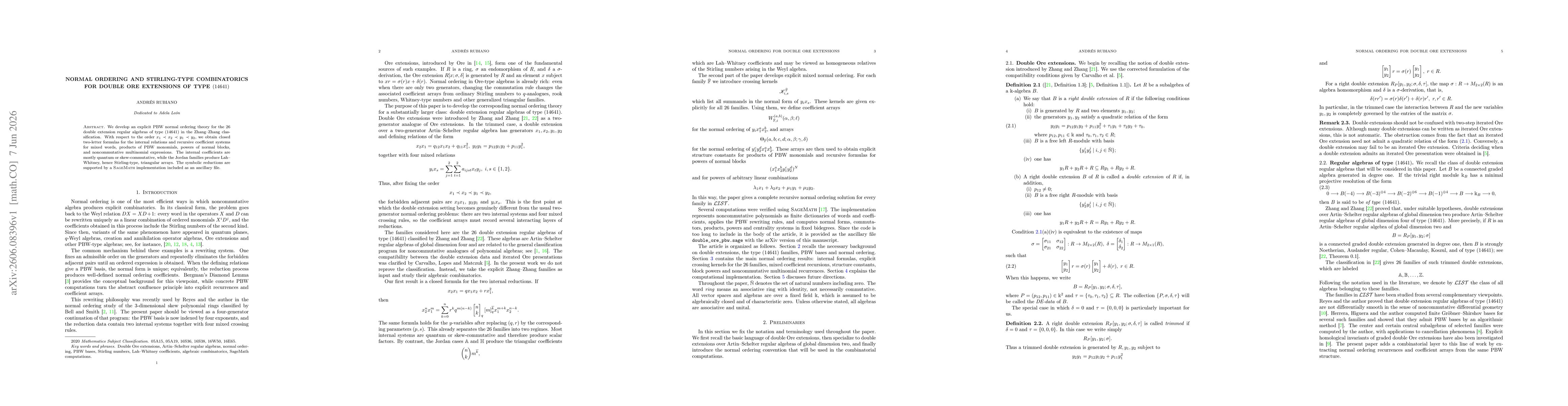 Thumbnail for Normal Ordering and Stirling-Type Combinatorics for Double Ore Extensions of Type (14641)