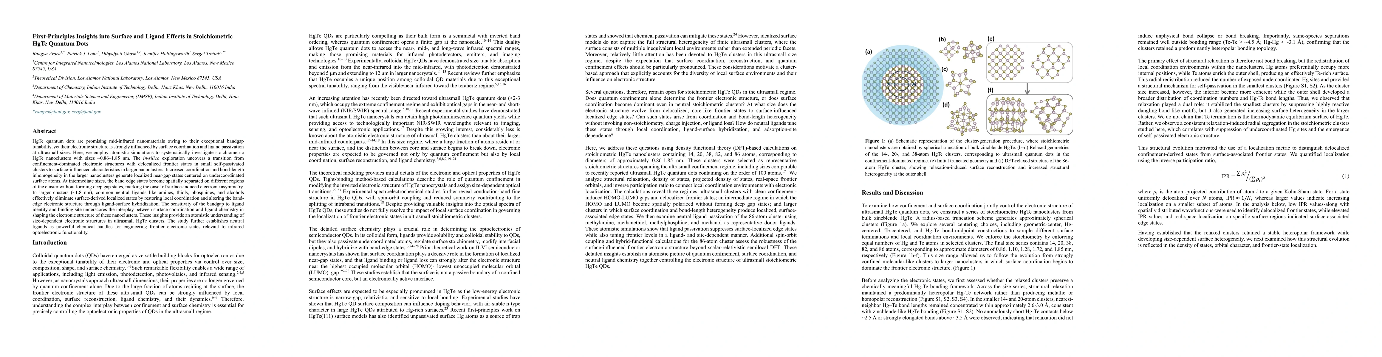 Thumbnail for First-Principles Insights into Surface and Ligand Effects in Stoichiometric HgTe Quantum Dots