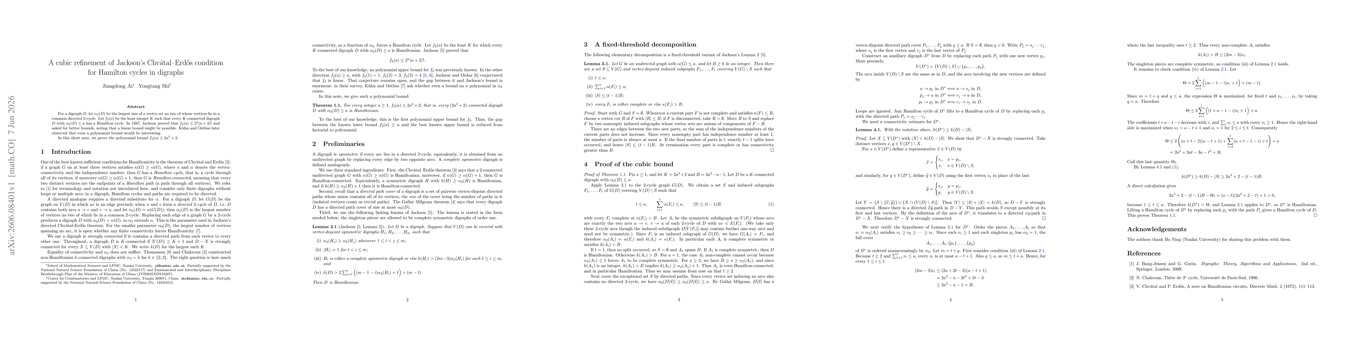 Thumbnail for A cubic refinement of Jackson's Chvátal--Erdős condition for Hamilton cycles in digraphs