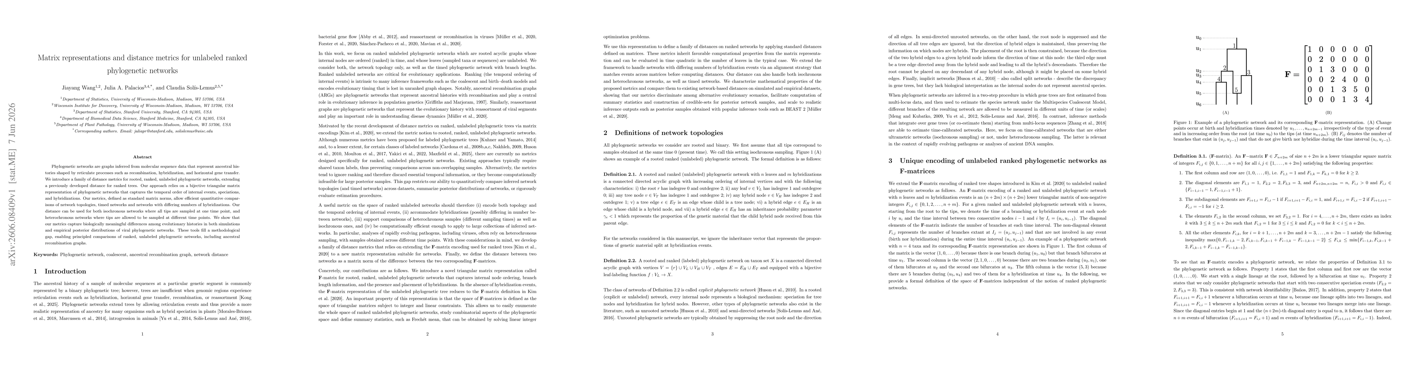 Thumbnail for Matrix representations and distance metrics for unlabeled ranked phylogenetic networks