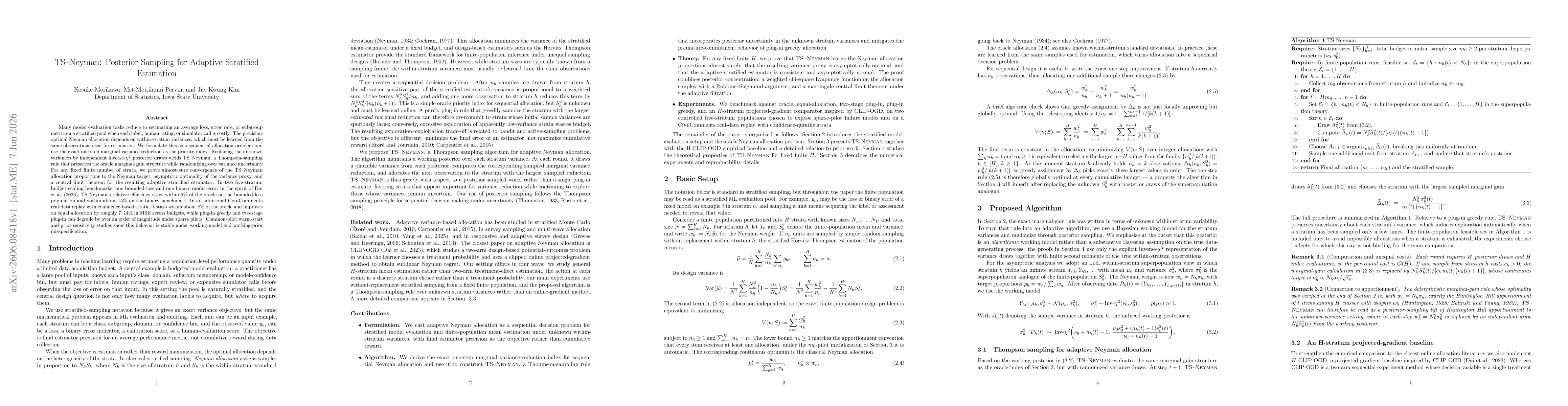 Thumbnail for TS-Neyman: Posterior Sampling for Adaptive Stratified Estimation