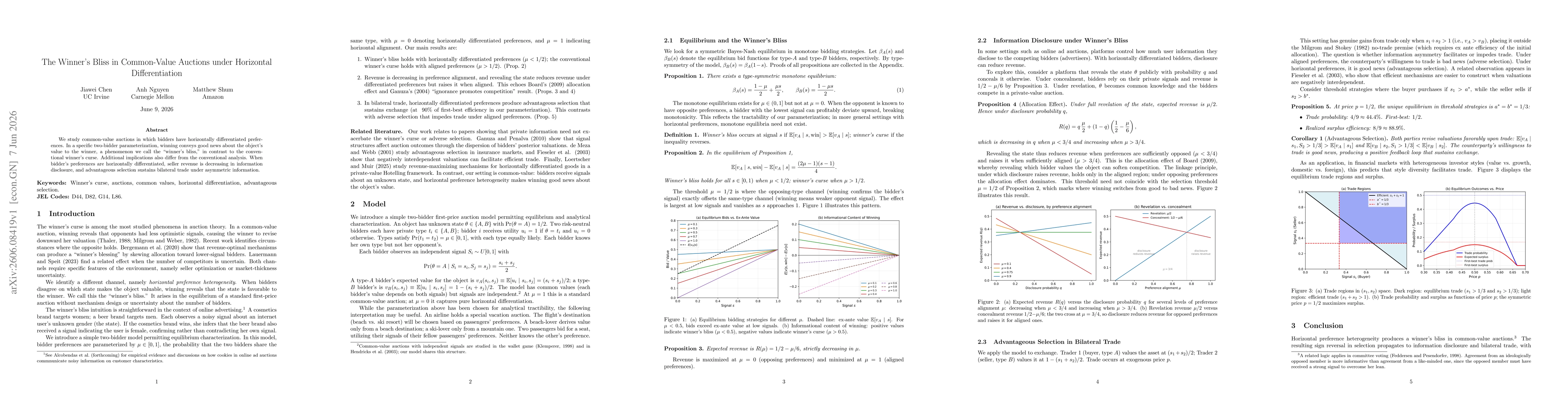 Thumbnail for The Winner's Bliss in Common-Value Auctions under Horizontal Differentiation