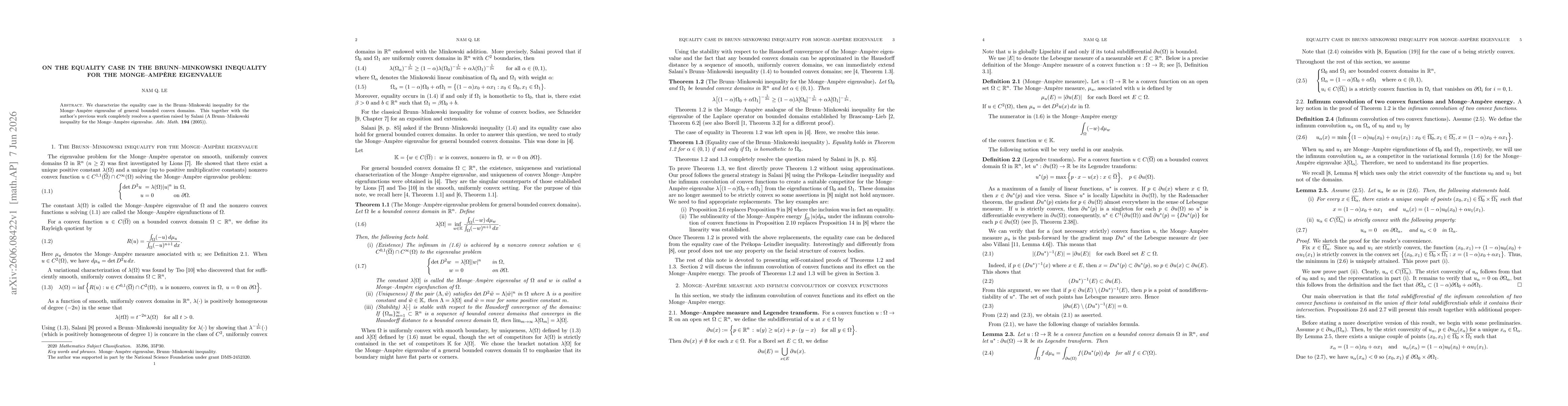 Thumbnail for On the equality case in the Brunn-Minkowski inequality for the Monge-Ampère eigenvalue