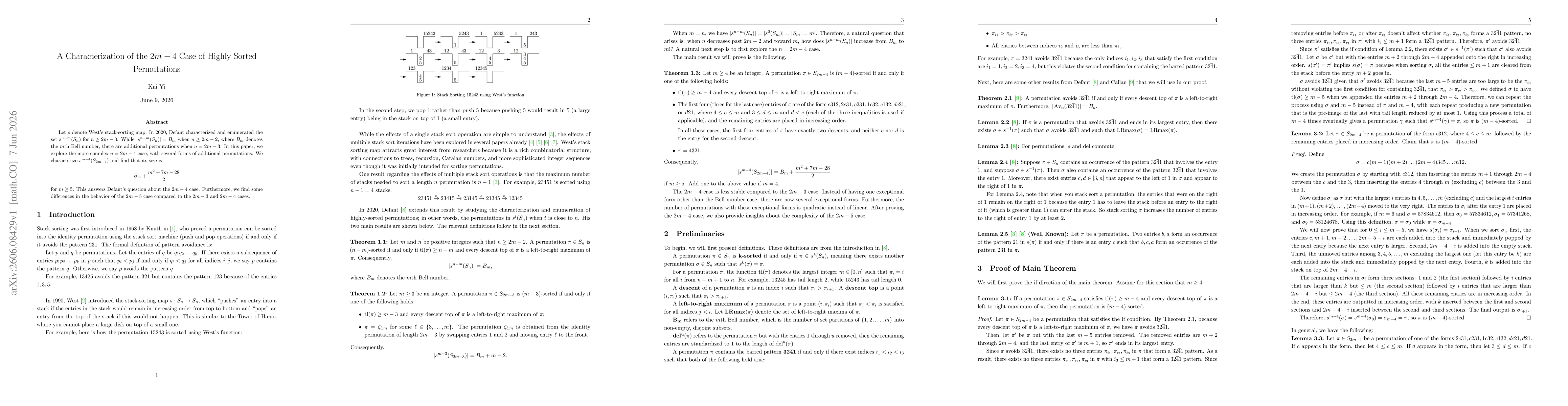 Thumbnail for A Characterization of the $2m-4$ Case of Highly Sorted Permutations