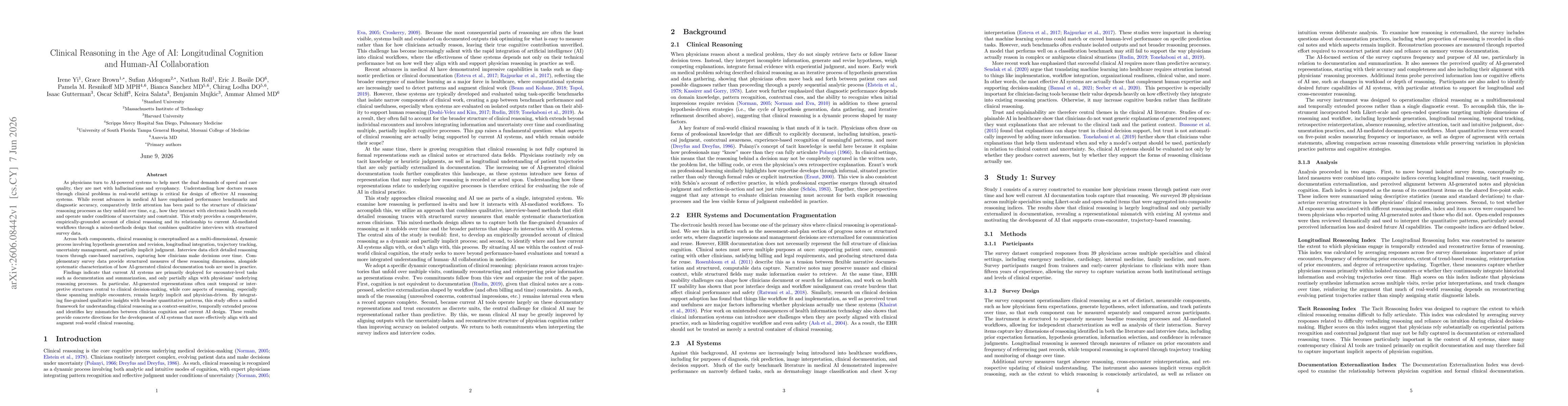 Thumbnail for Clinical Reasoning in the Age of AI: Longitudinal Cognition and Human-AI Collaboration