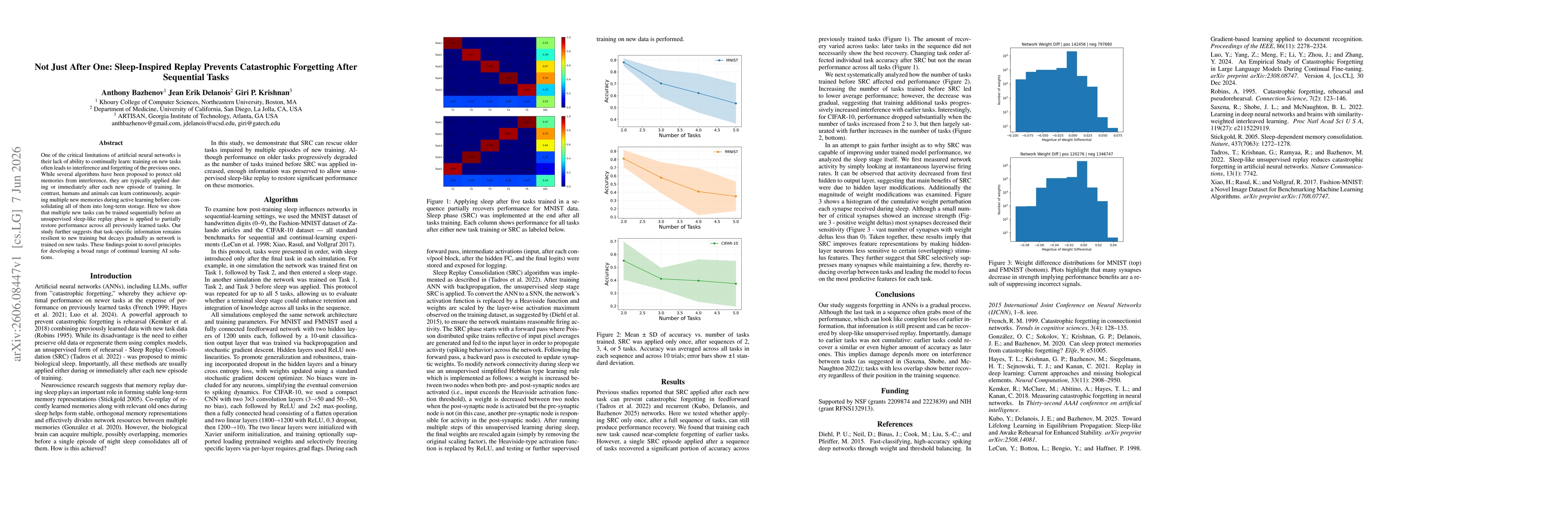Thumbnail for Not Just After One: Sleep-Inspired Replay Prevents Catastrophic Forgetting After Sequential Tasks