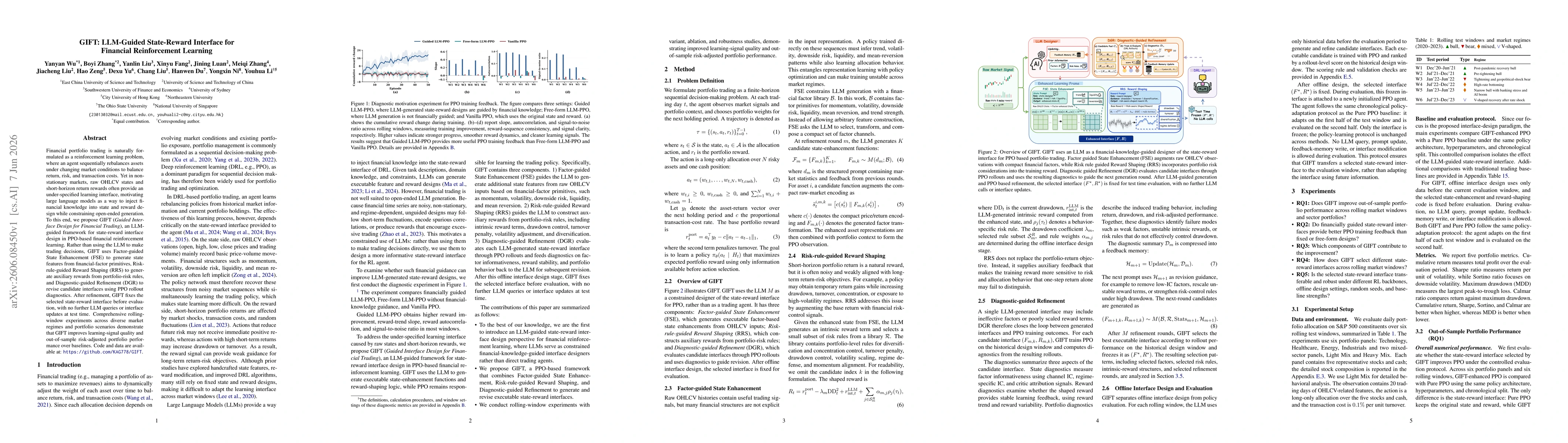 Thumbnail for GIFT: LLM-Guided State-Reward Interface for Financial Reinforcement Learning
