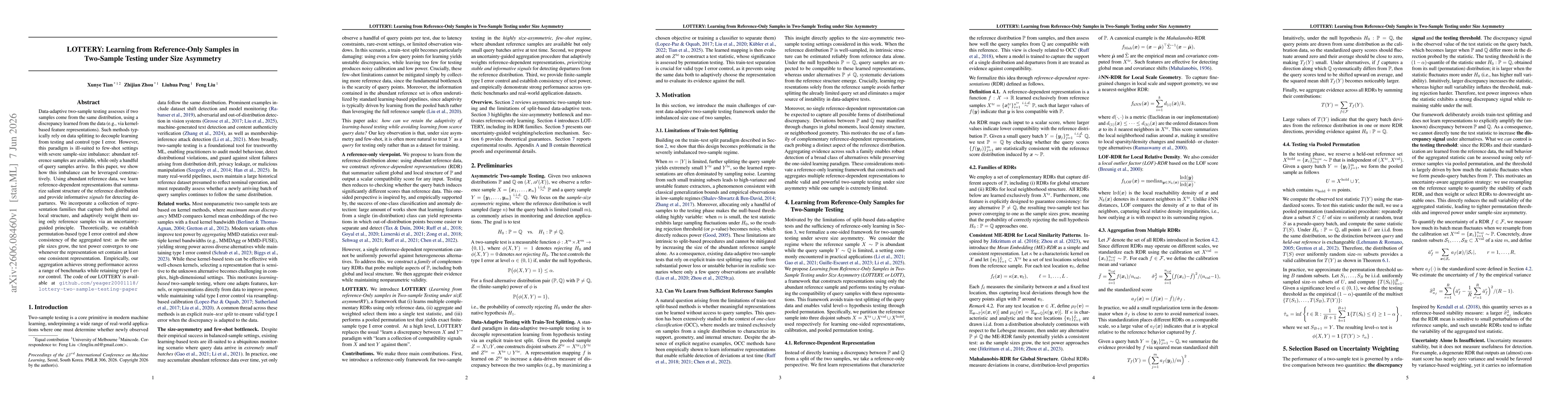 Thumbnail for LOTTERY: Learning from Reference-Only Samples in Two-Sample Testing under Size Asymmetry